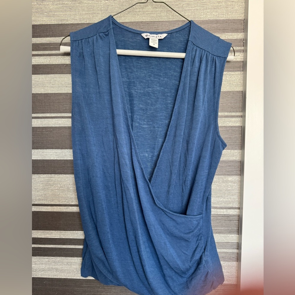 Athleta Deep Blue Draped Blouse
